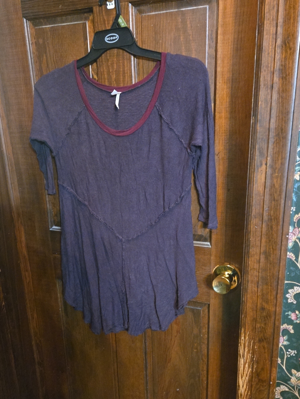 Women's Charcoal  Scoop-Neck Tunic Top with Contrasting Trim
